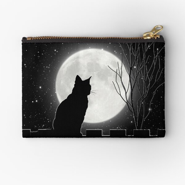 Silent night Cat looking at the full moon Zipper Pouch