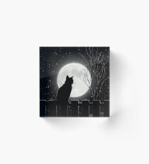 Silent night Cat looking at the full moon Acrylic Block