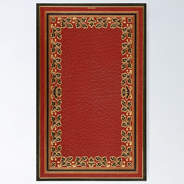 Red embossed leather book cover with gold inlay border design