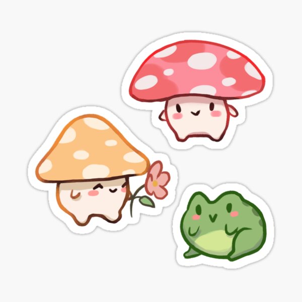 Cute mushrooms and frog Sticker
