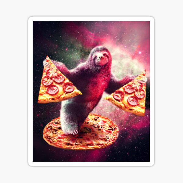 Funny Space Sloth With Pizza Sticker