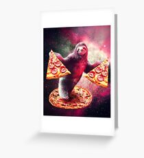 Funny Space Sloth With Pizza Greeting Card