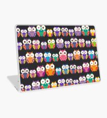 bright colorful owls on black background Laptop Skin