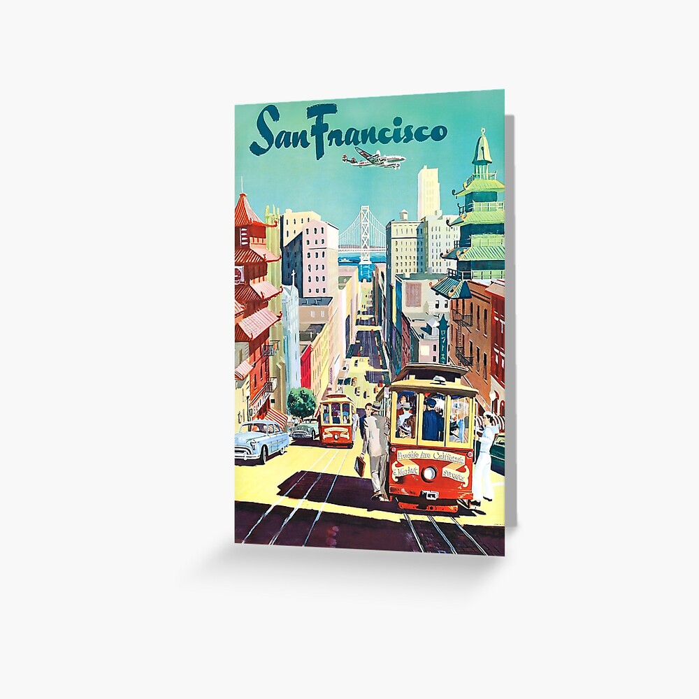"San Francisco Vintage Travel Poster" Greeting Card for Sale by