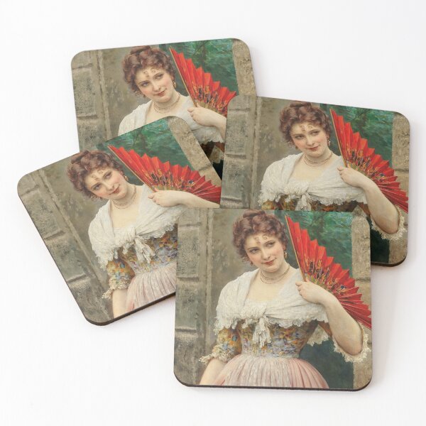 Item preview, A Young Lady with a Red Fan | Eugen von Blaas | 1897 Italian Art designed and sold by CJET.