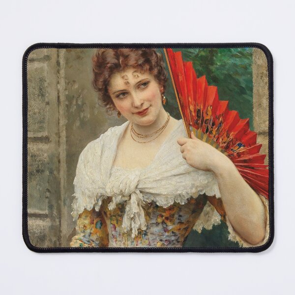 Item preview, A Young Lady with a Red Fan | Eugen von Blaas | 1897 Italian Art designed and sold by CJET.