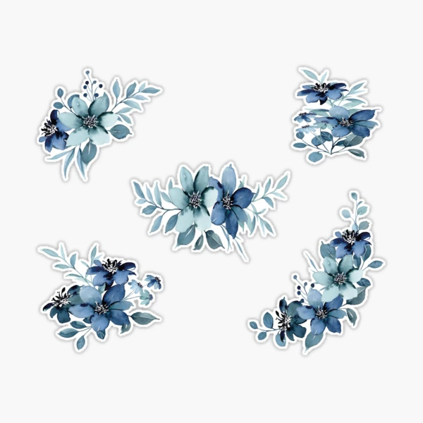 Sticker de Vinilo Flores Vintage 1 pegatina flores azules