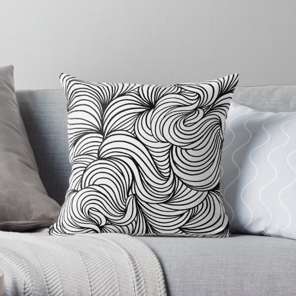 Black & White Wavy Pattern Throw Pillow