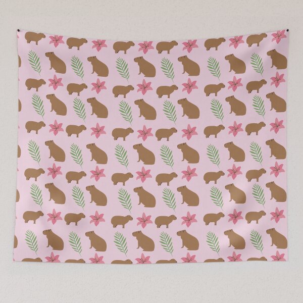 Item preview, Capybaras with leaves and flowers pink designed and sold by ArlacV.