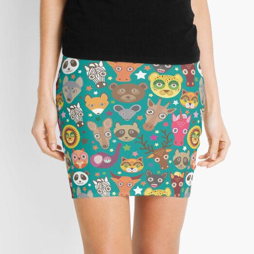 funny animals muzzle lion, kangaroo, horse, bear, mouse, raccoon Mini Skirt