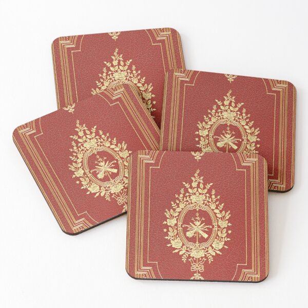 Item preview, Red leather book cover with complex traditional gold inlay design  designed and sold by coverinlove.