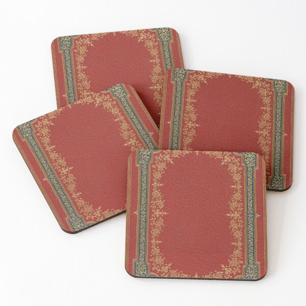 Item preview, Red and dark green leather book cover with intricate gold inlay design designed and sold by coverinlove.
