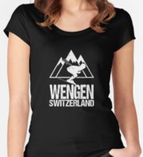 Wengen Schweiz Skifahren Retro Distressed Tailliertes Rundhals-Shirt