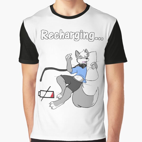 Sleepy Furry Wolf Snoozing and Recharging Graphic T-Shirt