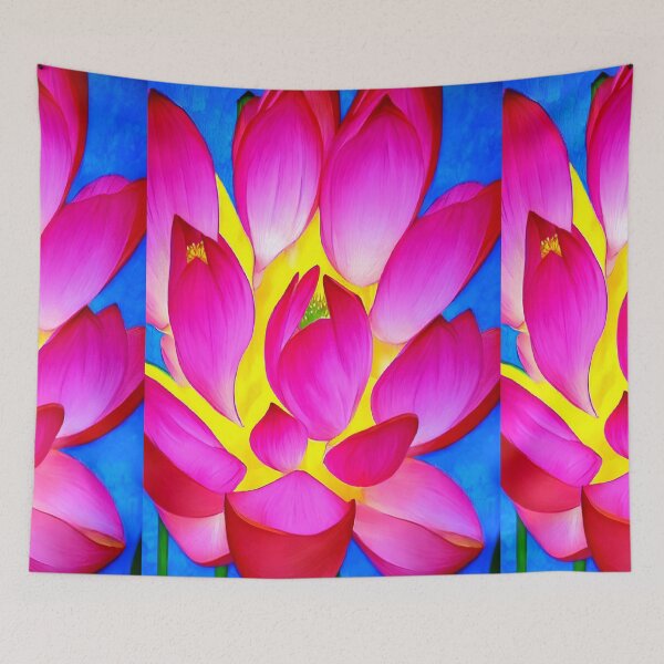 Item preview, Beautiful Pink Lotus flower with yellow heart and blue background for yoga and meditation  designed and sold by ittybittyowl.