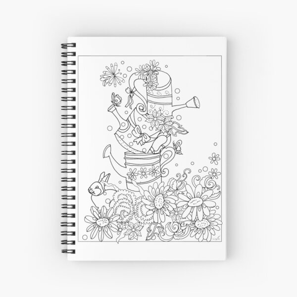 Spring flowers in watering cans and rabbit Spiral Notebook