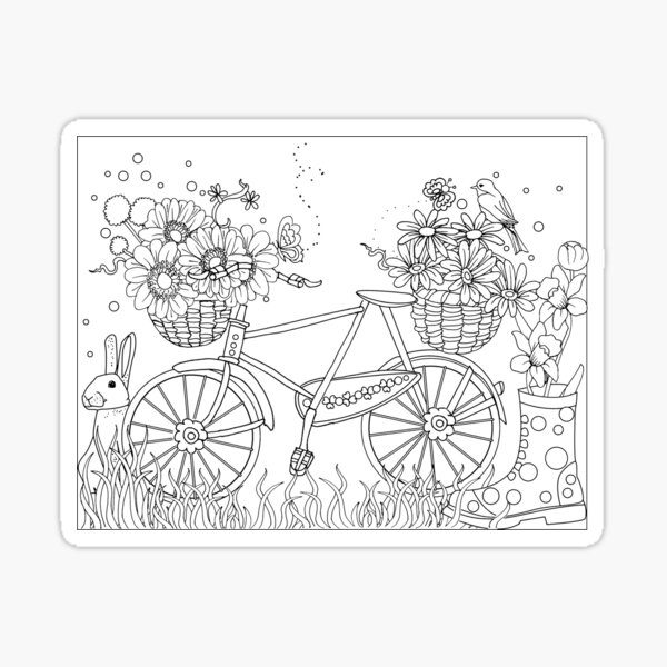 Spring flowers in cycle with butterflies and rabbit Sticker
