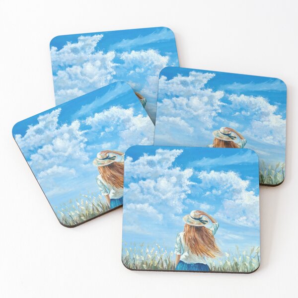 Item preview, Cloud gazing, girl holding onto her hat, designed and sold by OilPaintsHatts.