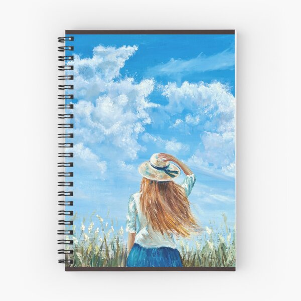 Item preview, Cloud gazing, girl holding onto her hat, designed and sold by OilPaintsHatts.