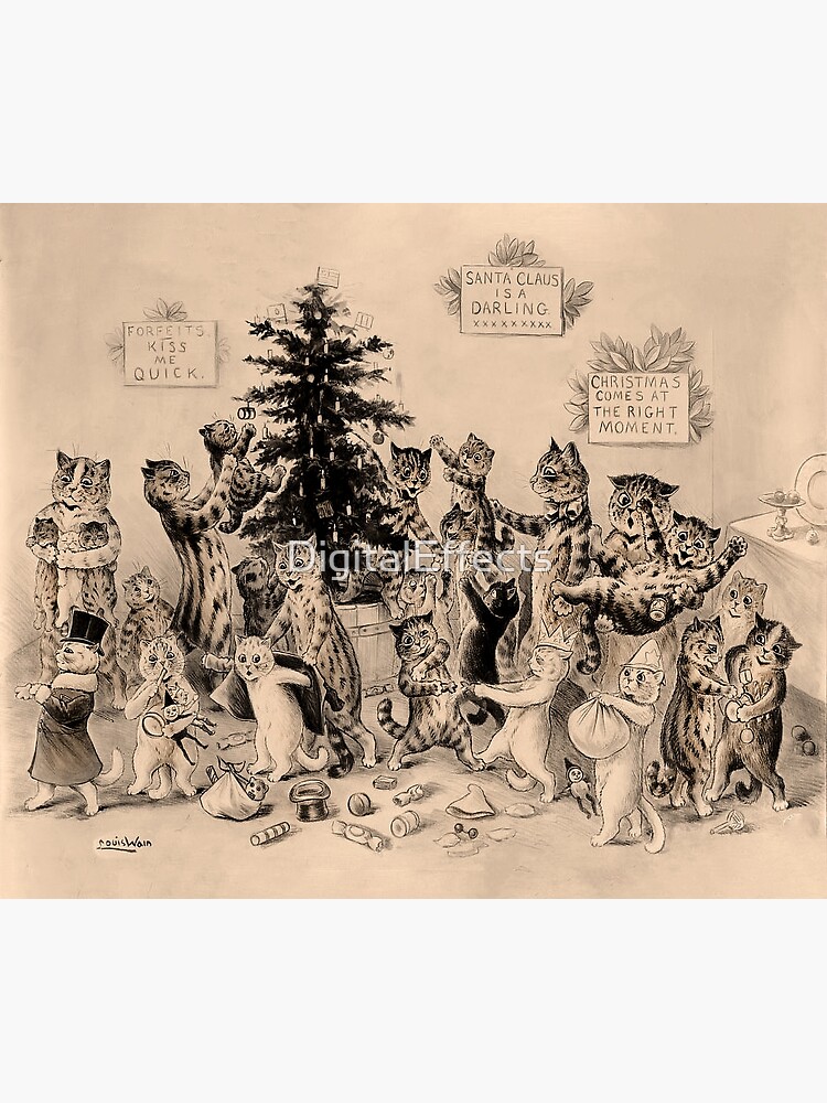 Cat's Christmas Party, Louis Wain Holiday Postcard