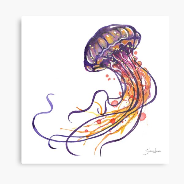 Jellyfish watercolor Metal Print