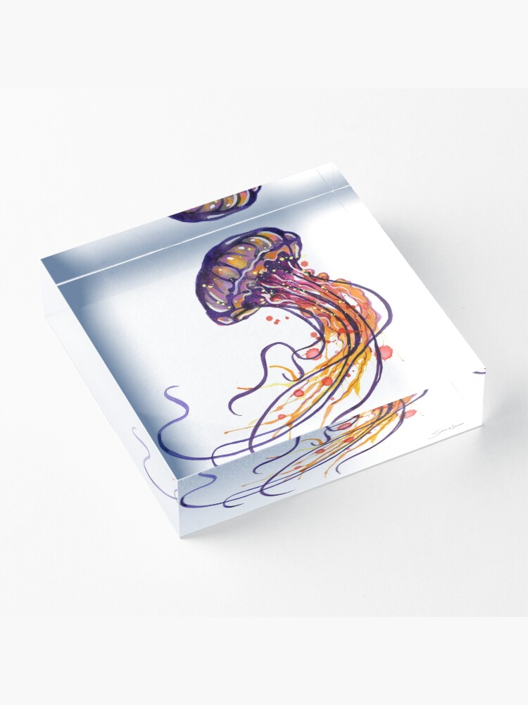 Alternate view of Jellyfish watercolor Acrylic Block