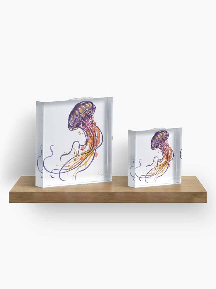 Alternate view of Jellyfish watercolor Acrylic Block