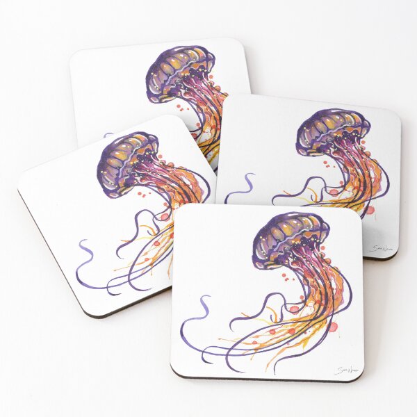 Jellyfish watercolor Coasters (Set of 4)