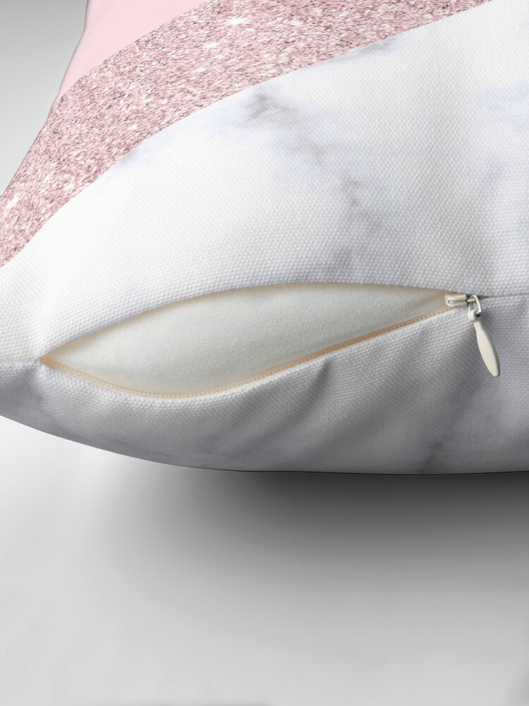 Thumbnail 2 of 4, Pillow, Stylish white marble rose gold glitter pink designed and sold by NaughtyCat.