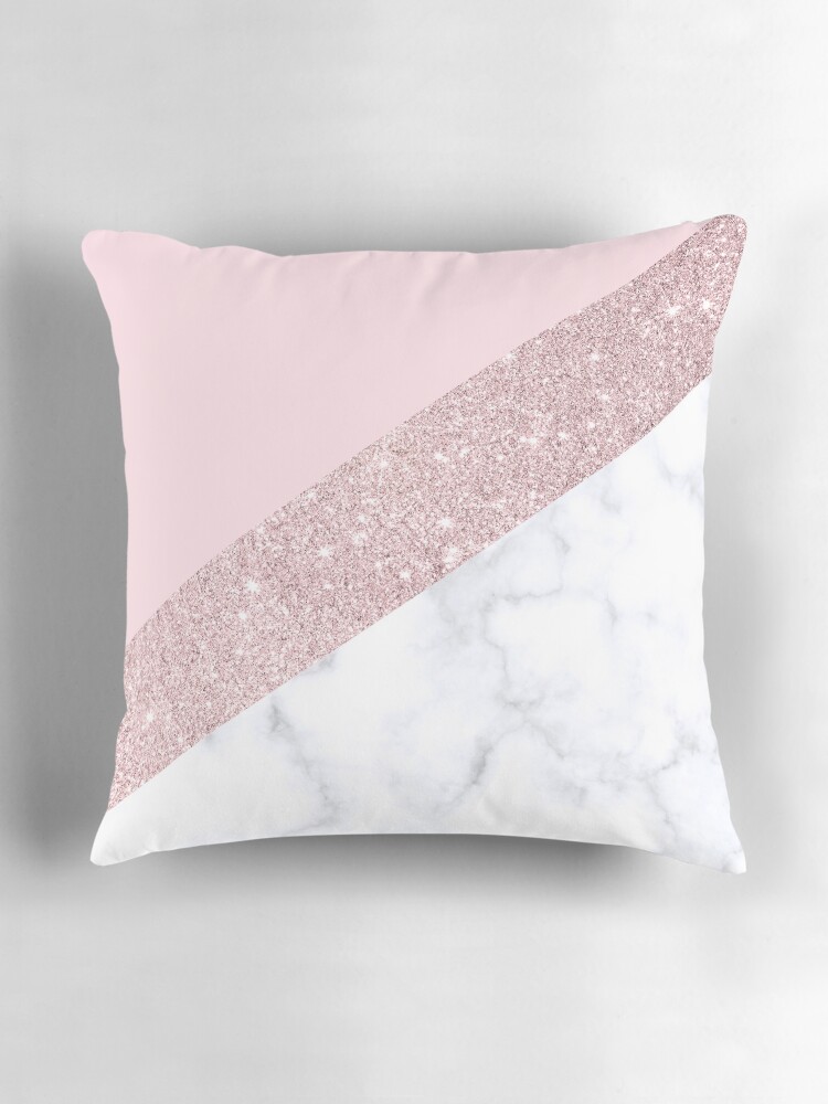 Thumbnail 3 of 4, Pillow, Stylish white marble rose gold glitter pink designed and sold by NaughtyCat.
