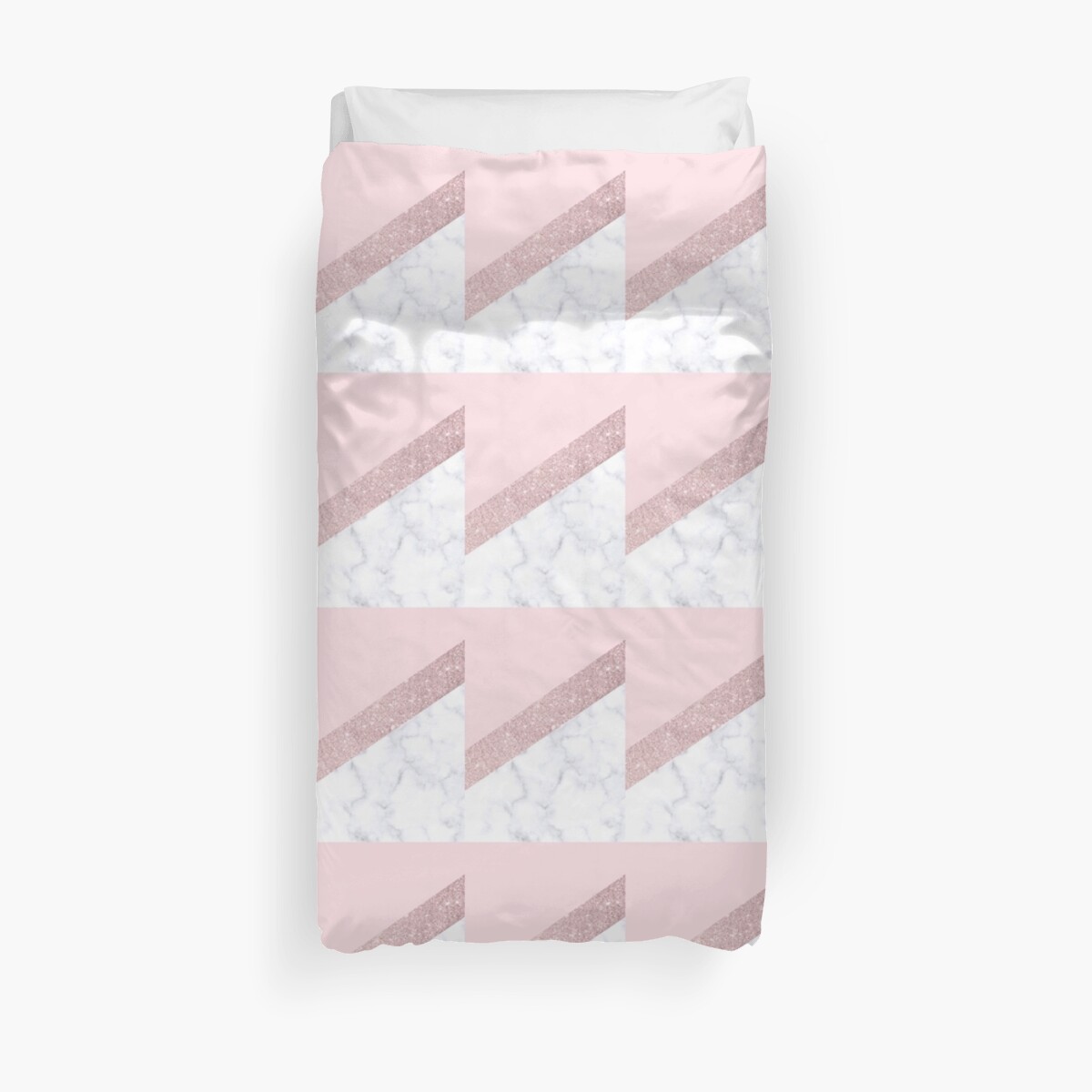 Stylish White Marble Rose Gold Glitter Pink Duvet Cover By