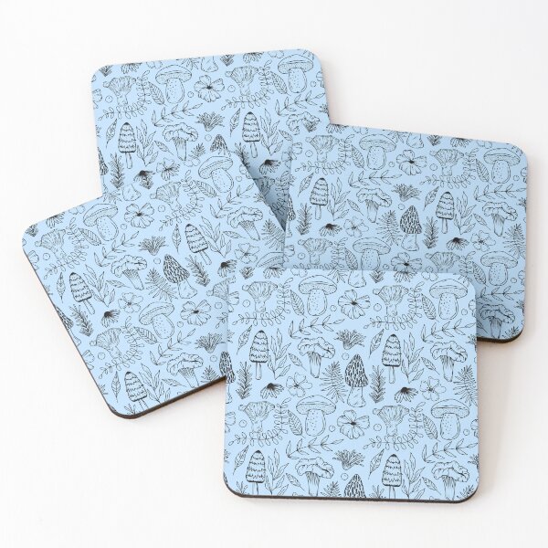 Item preview, Mushroom, flowers and fern pattern in light blue designed and sold by DaydreamnD.