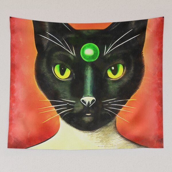 Item preview, Portrait of black cat with green stone designed and sold by AnnArtshock.