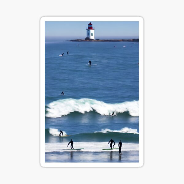 Surfers with Lighthouse Sticker