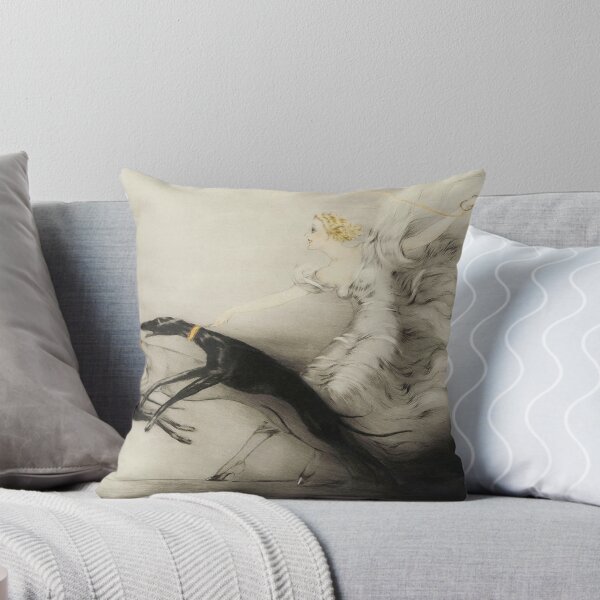 Item preview, Vintage Art Deco illustration, woman walking her greyhound dogs designed and sold by Glimmersmith.