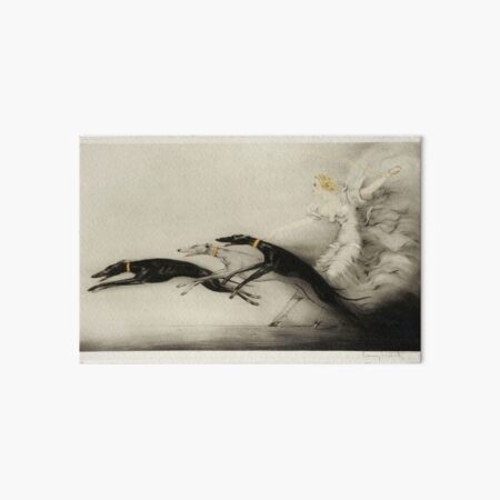 Item preview, Vintage Art Deco illustration, woman walking her greyhound dogs designed and sold by Glimmersmith.