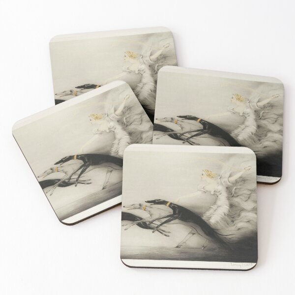 Item preview, Vintage Art Deco illustration, woman walking her greyhound dogs designed and sold by Glimmersmith.