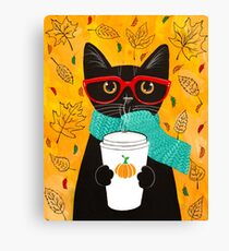 Pumpkin Coffee Cat Canvas Print