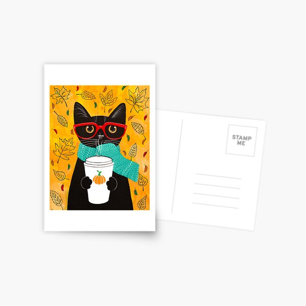 Pumpkin Coffee Cat Postcard