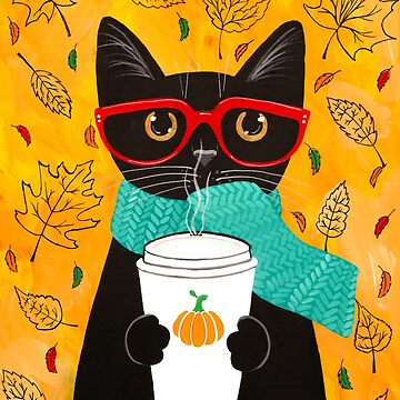 Artwork thumbnail, Autumn Pumpkin Coffee Cat by kilkennycat