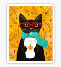 Pumpkin Coffee Cat Sticker