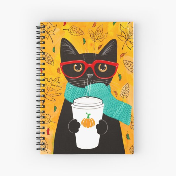 Autumn Pumpkin Coffee Cat Spiral Notebook