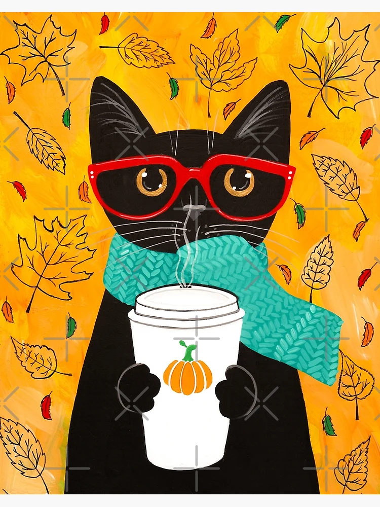 Black cat, cat, spice, pumpkin, coffee, teas, buy tea kitchen art, kitchen decor, CANVAS, fowler