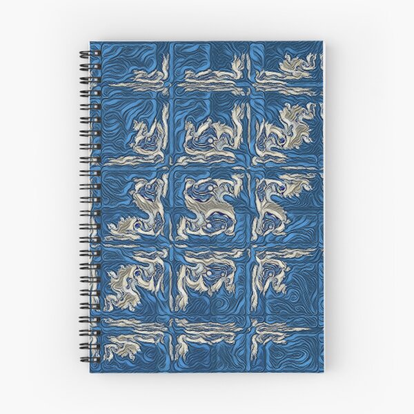 Item preview, repeating Julia type fractal set showing creative variation in silver grey on a blue textured background designed and sold by mister-john.