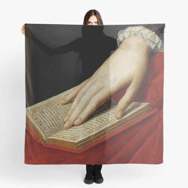 Renaissance old master cropped image, hand on book Scarf