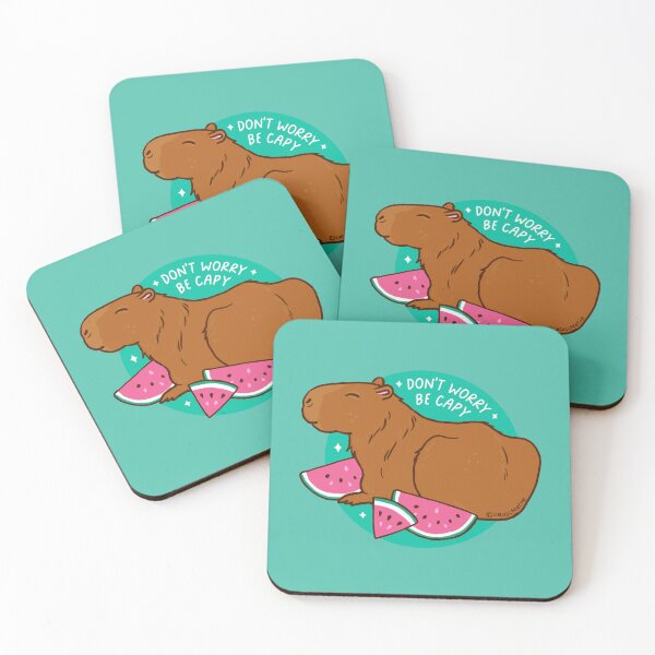 Item preview, Don't Worry Be Capy - Capybara eating watermelon - Aqua designed and sold by CircusCreative.