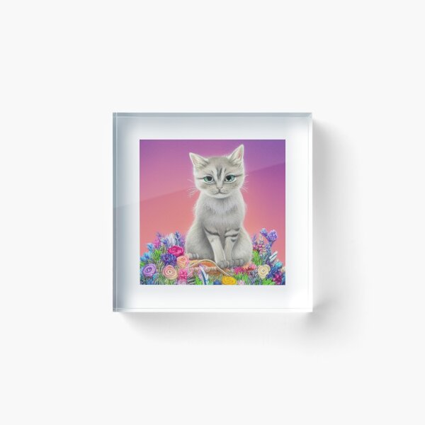 Item preview, Beautiful Fantasy Whimsical Cat Oil Painting with flowers in background designed and sold by ManifestoDesign.