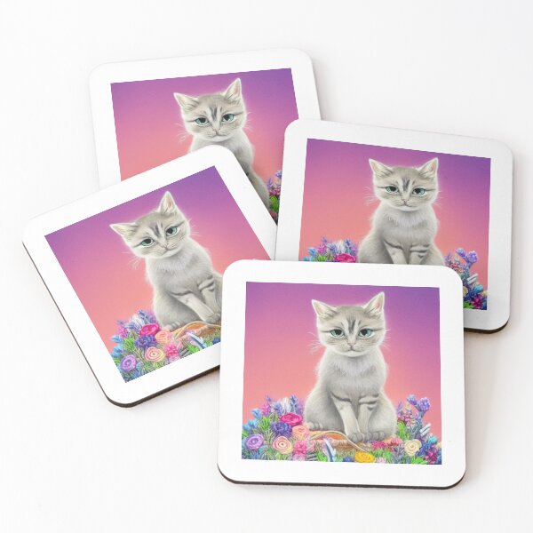 Item preview, Beautiful Fantasy Whimsical Cat Oil Painting with flowers in background designed and sold by ManifestoDesign.