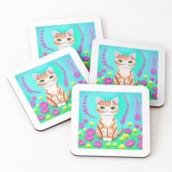 Item preview, Beautiful Fantasy Whimsical Cat Pastel Illustration with flowers in background designed and sold by ManifestoDesign.