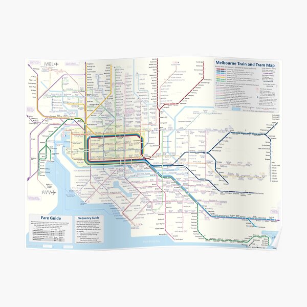 Melbourne train and tram map Poster